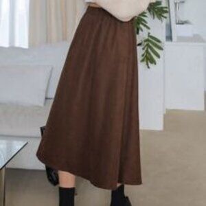 DAZY Brown Faux Suede Midi Skirt Size XL Flowy Modest